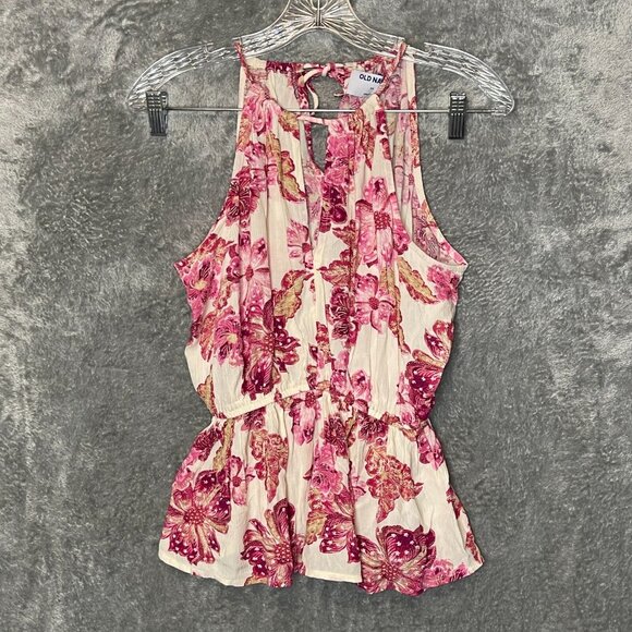 Old Navy Women Colorful Girly Floral Bloomcore Boho Blouson Peplum Tank Top XS - Picture 1 of 13